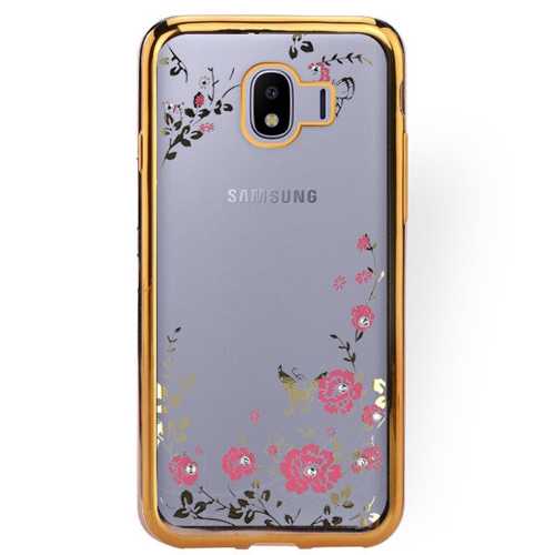 SAMSUNG Galaxy J4 (2018) - ΘΗΚΗ ΣΙΛΙΚΟΝΗΣ DIAMOND ΔΙΑΦΑΝΗ - ΧΡΥΣΗ FLOWER