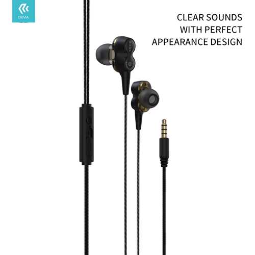DEVIA Smart series dual speakers wired earphone (3.5mm) WIRED EARPHONES HANDS FREE Black