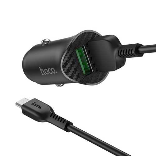HOCO - Z39 CAR CHARGER DUAL PORT QC3.0 18W SET microUSB CABLE BLACK