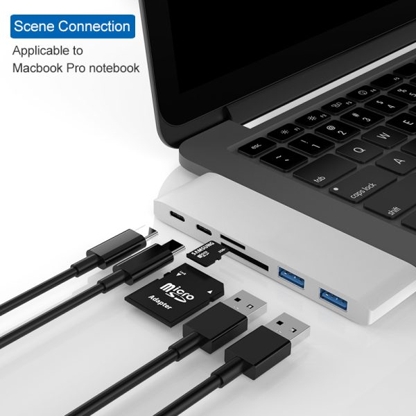 HUB-002 Macbook Pro HUB adaptor USB 3.0 / USB-PD / Type-C / TF / SD