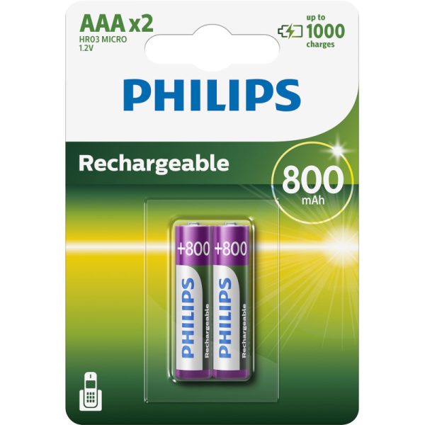 PH-R03B2A80 Philips LR03 AAA 800mAh ΕΠΑΝΑΦΟΡΤΙΖΟΜΕΝΗ ΜΠΑΤΑΡΙΑ Blister 2 τεμ