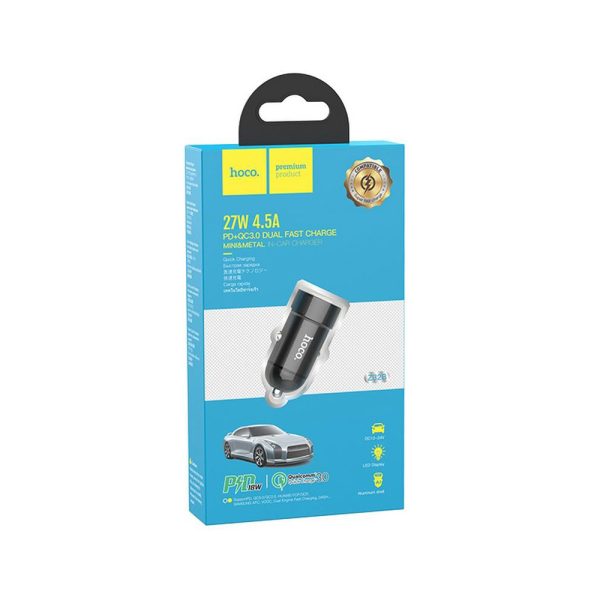 HOC-Z32B-BK HOCO - Z32B SPEED UP CAR CHARGER DUAL WITH TYPE C PD QC3.0A AND USB 1.5A FAST CHARGING 4.5A 27W BLACK