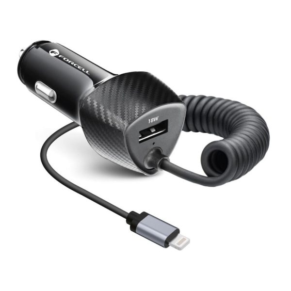 FOCC-133824 FORCELL CARBON car charger USB QC 3.0 18W + Lightning Cable PD20W CC50-1AL black (38W)