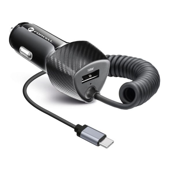 FOCC-133831 FORCELL CARBON car charger USB QC 3.0 18W + Type C Cable PD20W CC50-1AC black (38W)