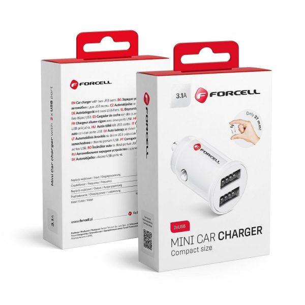 FOCC-132889 FORCELL car charger USB 3.0 + USB C Quick Charging + Power Delivery PD20W 4A CC-QCPD01 white