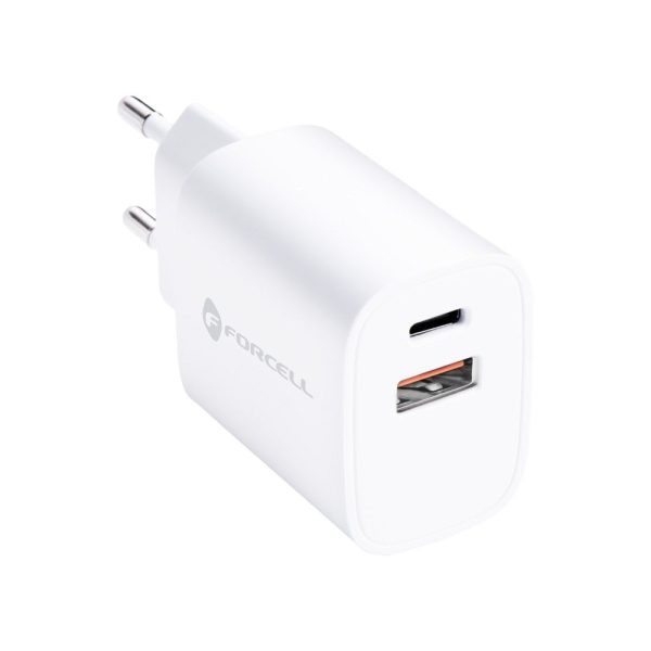 FOCH-198052 Forcell Travel Charger USB-C and USB A sockets - 3A PD Quick Charge 4.0 function (30W)