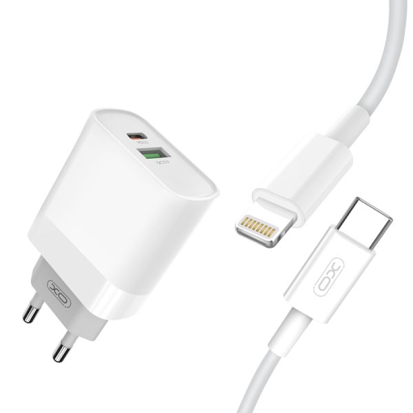 XO-L64i-W XO - L64 wall charger PD QC 3.0 20W 1x USB 1x USB-C + Lightning Cable white