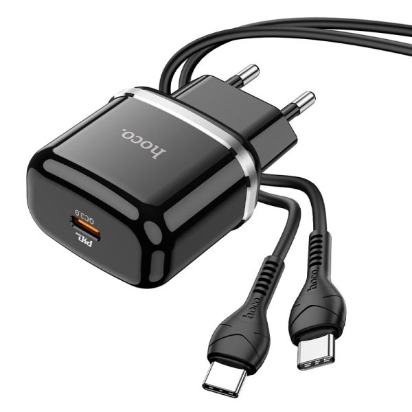 HOC-N24c-BK HOCO - N24 Victorious TRAVEL FAST CHARGER Type C PD 20W + Type C Cable BLACK