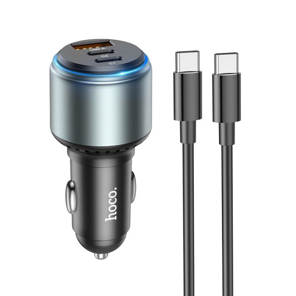 HOC-NZ9c-BK HOCO - NZ9 car charger USB QC + 2x Type C with cable Type C to Type C PD 95W Galloper black