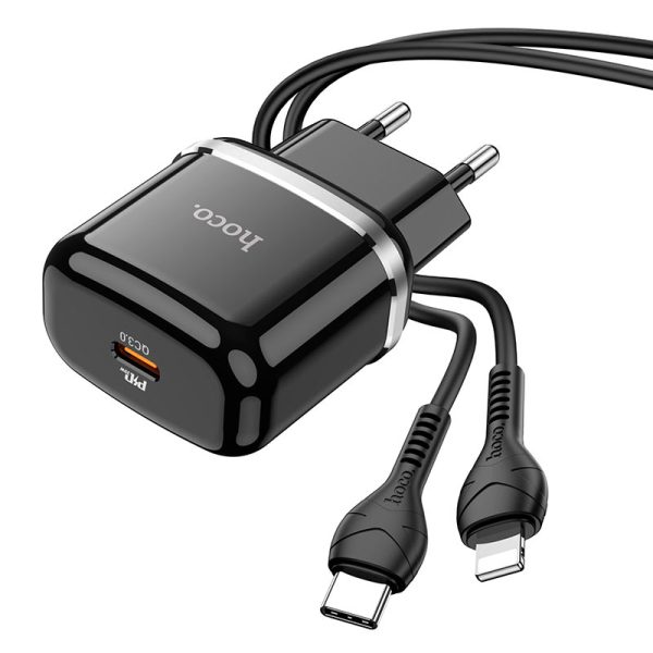 HOC-N24i-BK HOCO - N24 Victorious TRAVEL FAST CHARGER Type C PD 20W + Lightning Cable BLACK