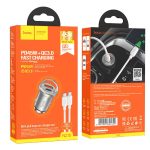 HOC-NZ10c-SL HOCO - NZ10 car charger 2 x USB QC3.0 18W + Cable Type C for Type C Silver
