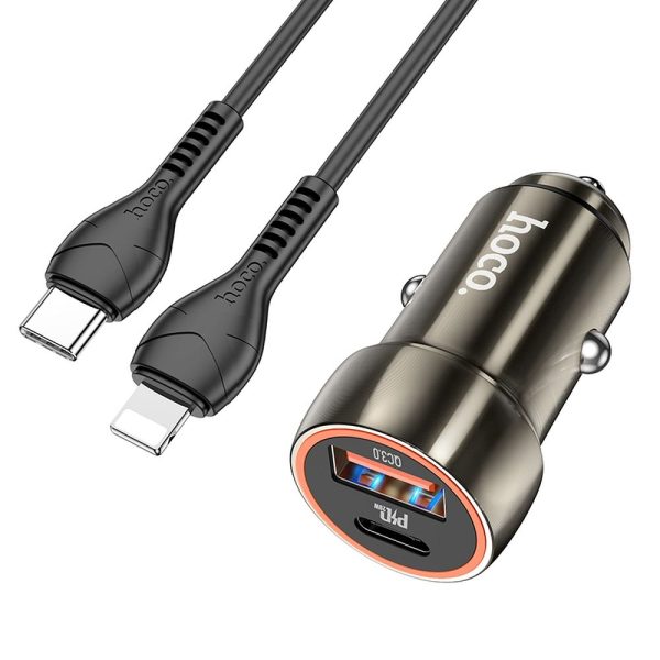 HOC-Z46i-GR HOCO - Z46 car charger Type C + USB QC3.0 Power Delivery 20W with cable Lightning metal gray
