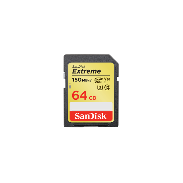 SanDisk Extreme 64GB SDXC Memory Card + 1 year RescuePRO Del