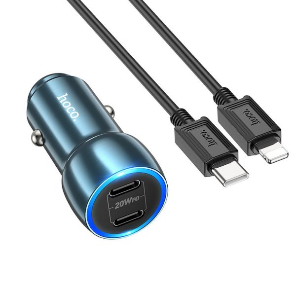 HOC-Z48i-BL HOCO - Z48 car charger 2x Type C + cable Type C to iPhone Lightning 8-pin PD 40W sapphire blue