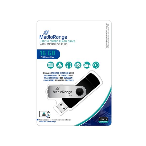 MediaRange USB combo flash drive with micro USB (OTG) plug