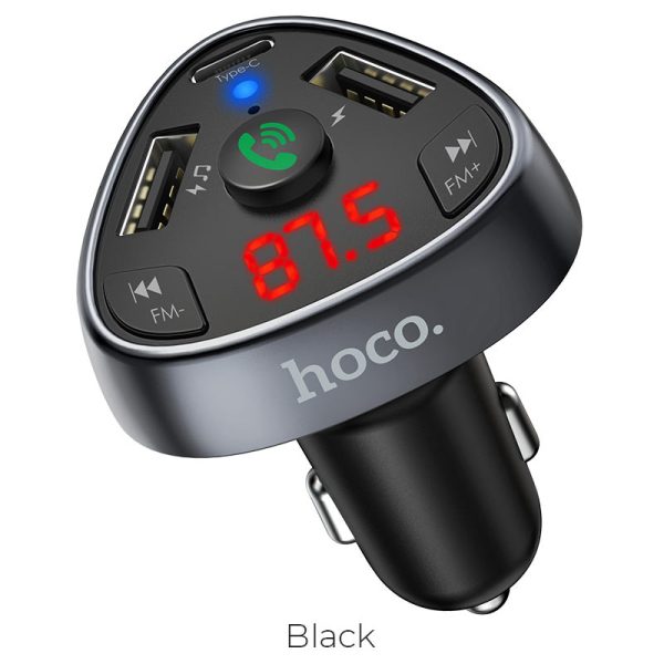 HOC-E51-BK HOCO - E51 BLUETOOTH FM TRANSMITTER & TRIPLE CHARGER WITH 2 USB 3.1A AND TYPE C 18W BLACK