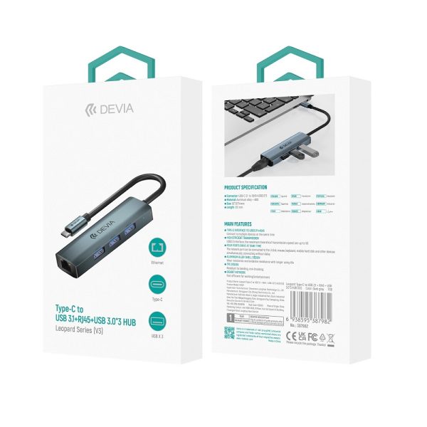 DVAD-387982 Devia adapter HUB USB-C 3.1 to 3x USB 3.0 deep gray