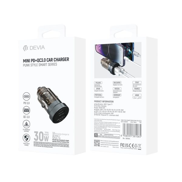 DVCC-381065 Devia car charger Smart 1x USB 1x USB-C 30W black