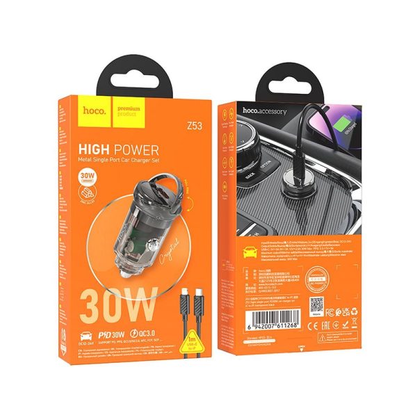 HOC-Z53i-BK HOCO - Z53 car charger Type C + cable Type C to Apple Lightning 8-pin PD 30W Black