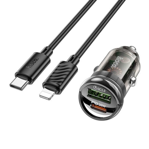 HOC-Z53Ai-BK HOCO - Z53A car charger USB QC3.0 + Type C + cable Type C to Apple Lightning 8-pin PD 30W black