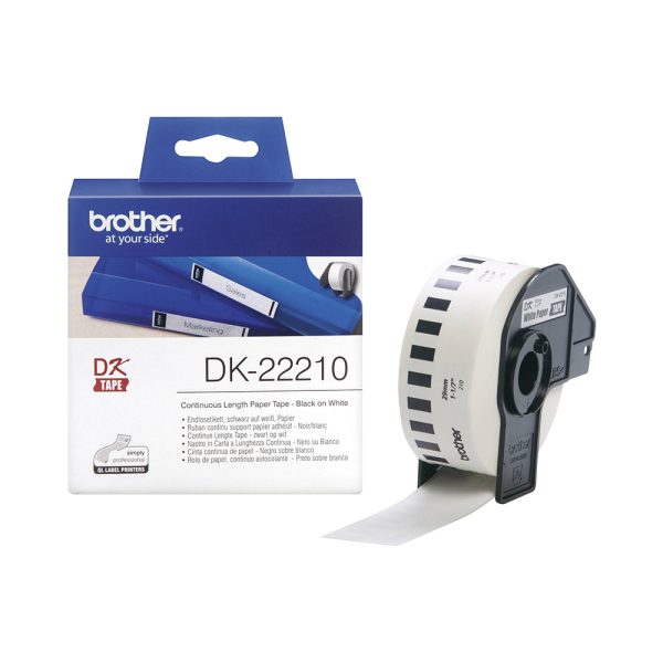 Brother DK-22210 Continuous Paper Label Roll – Black on White