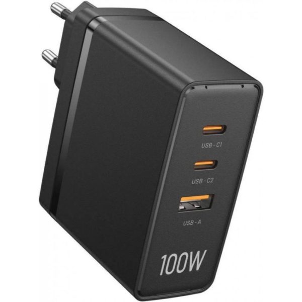 VENTION 3-Port USB (C+C+A) GaN Charger (100W/100W/30W) EU Black (FEGB0-EU) (VENFEGB0-EU)