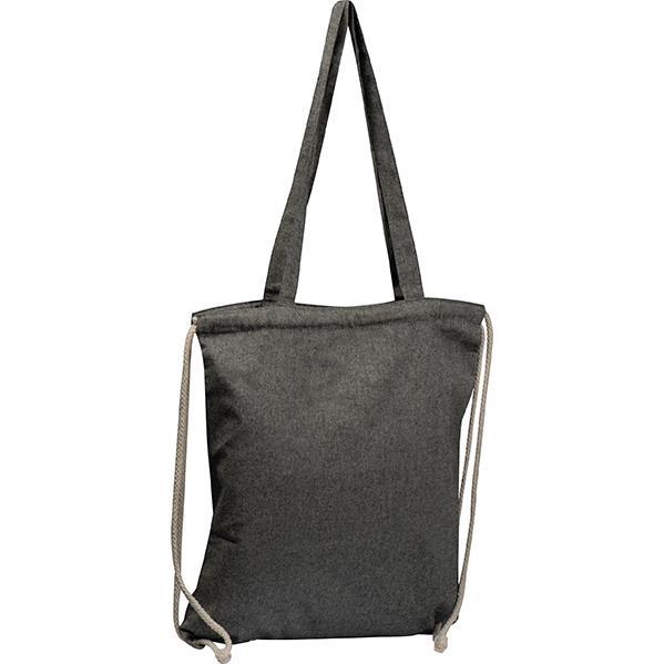 Τσάντα από ανακυκλωμένο βαμβάκι με μακρύ χερούλι και ιμάντες πλάτης μαύρη Υ42x37