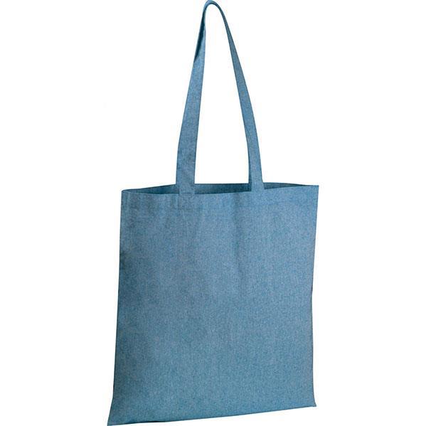 Τσάντα από ανακυκλωμένο βαμβάκι με μακρύ χερούλι μπλε Υ42x37