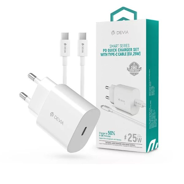 DVCH-383373 DEVIA wall charger Smart PD 25W 1x USB-C white + cable USB-C - USB-C