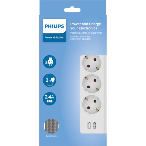 PH-SPN3032W Philips SPN3032W/GRS Πολύπριζο 3 θέσεων με 2 USB Type-A 2.4 A