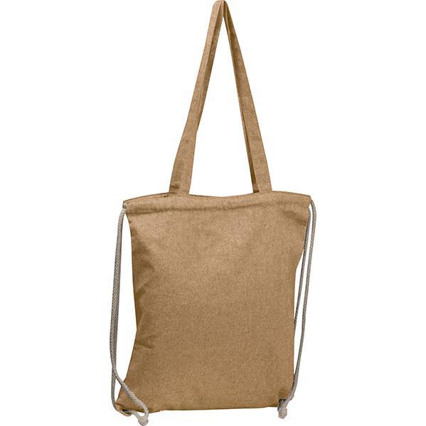 Τσάντα από ανακυκλωμένο βαμβάκι με μακρύ χερούλι και ιμάντες πλάτης μπεζ Υ42x37