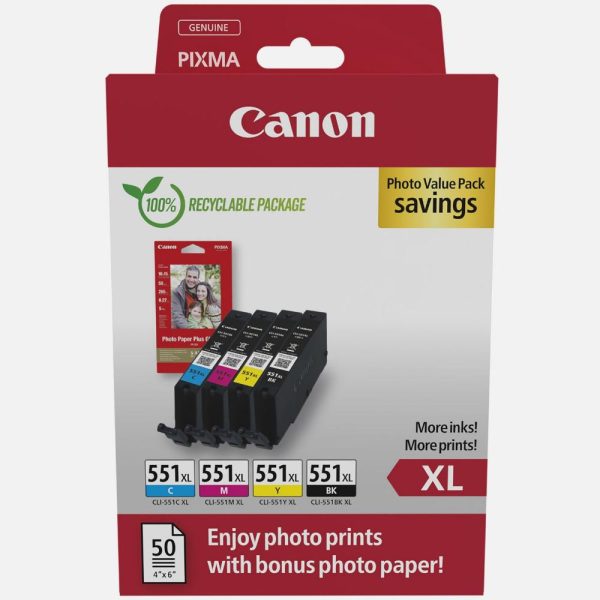 Canon Μελάνι Inkjet CLI-551XL CMYK Photo Value Pack (6443B008) (CANCLI-551XLPVP)
