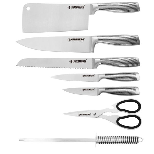 Herzberg 8 Pieces Knife Set + 360° Folding and Swivel Acrylic Stand (HGSKN8YEL) (HEZHGSKN8YEL)