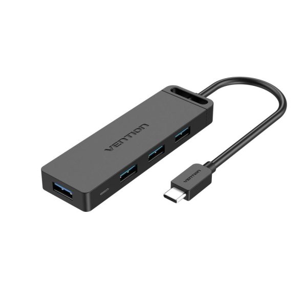 VENTION Type-C to 4-Port USB 3.0 Hub with Power Supply Black 0.15M ABS Type (TGKBB) (VENTGKBB)