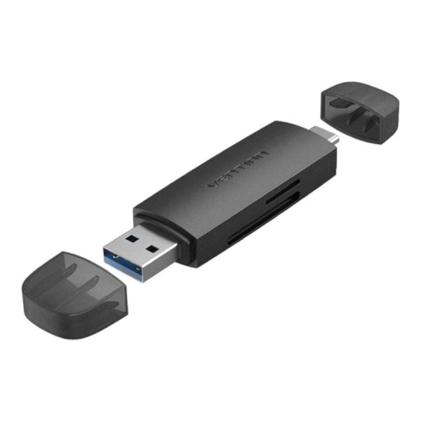 VENTION 2 in 1 USB 3.0 A / Type-C Card Reader (SD+TF) Black Dual Drive Letter (CLKB0) (VENCLKB0)