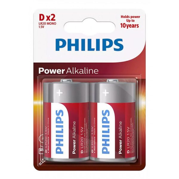 Philips Power Αλκαλικές Μπαταρίες D 1.5V 2τμχ (LR20P2B/10) (PHILR20P2B-10)